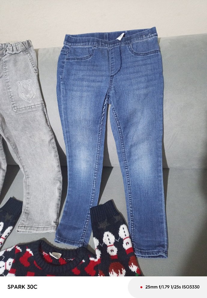 Gri Erkek Çocuk Bol Kesim Triko Kot Pantolon - Görsel 2