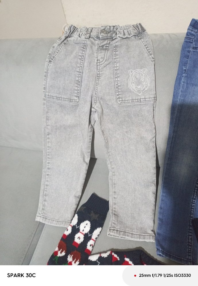 Gri Erkek Çocuk Bol Kesim Triko Kot Pantolon - Görsel 3