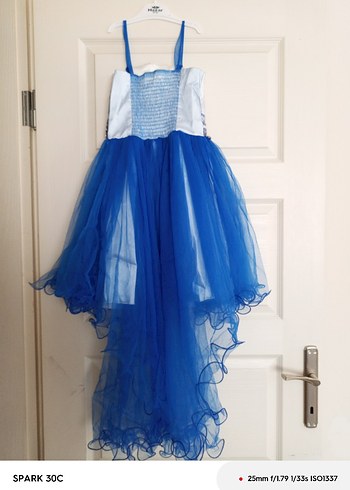 Mavi Nakışlı Kız Çocuk Abiye Elbise - Görsel 2