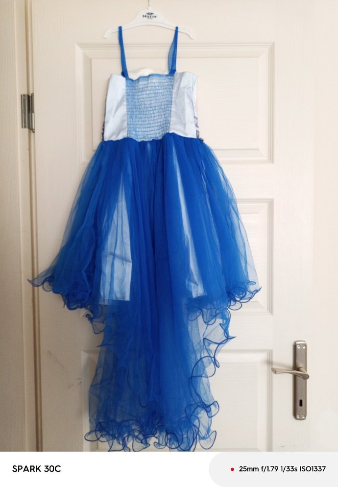 Mavi Nakışlı Kız Çocuk Abiye Elbise - Görsel 2