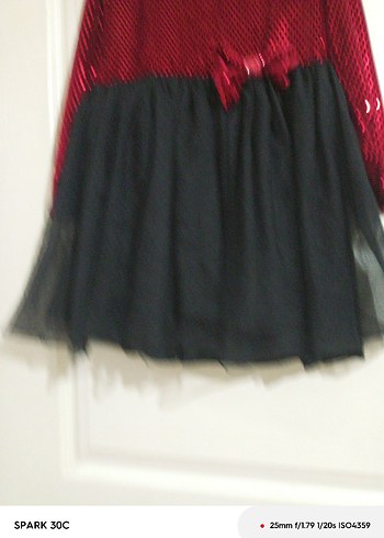 Kız Çocuk Uzun Kollu Kırmızı Siyah Elbise - Görsel 4