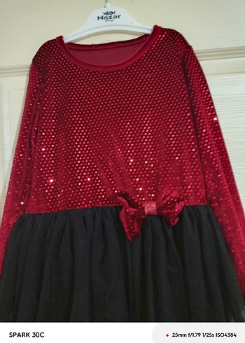 Kız Çocuk Uzun Kollu Kırmızı Siyah Elbise - Görsel 3