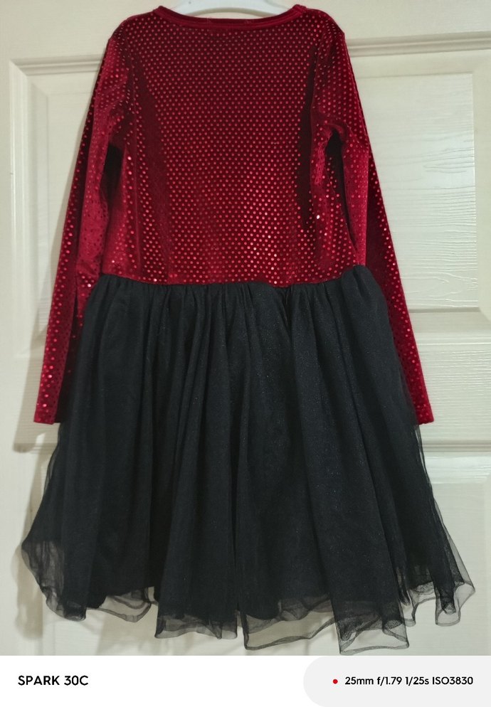 Kız Çocuk Uzun Kollu Kırmızı Siyah Elbise - Görsel 2