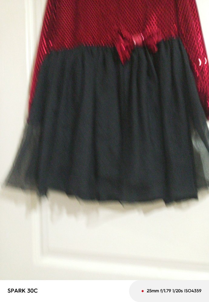 Kız Çocuk Uzun Kollu Kırmızı Siyah Elbise - Görsel 4