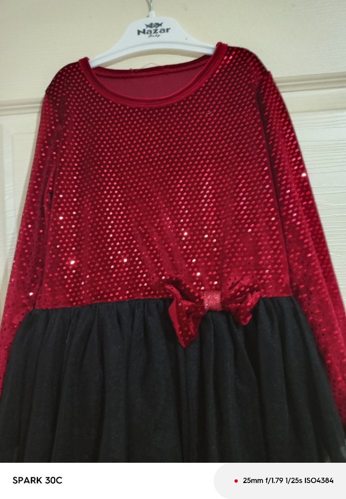 Kız Çocuk Uzun Kollu Kırmızı Siyah Elbise - Görsel 3