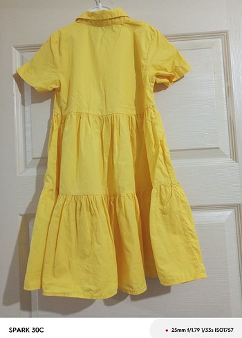 Kız Çocuk Sarı Fırfırlı Keten Elbise - Görsel 2