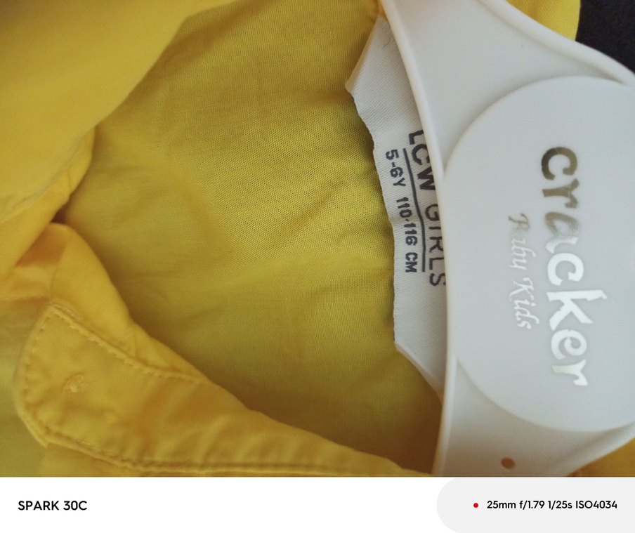 Kız Çocuk Sarı Fırfırlı Keten Elbise - Görsel 3