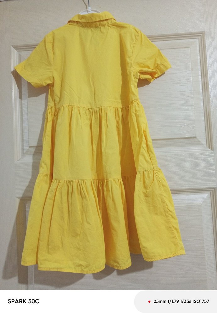 Kız Çocuk Sarı Fırfırlı Keten Elbise - Görsel 2