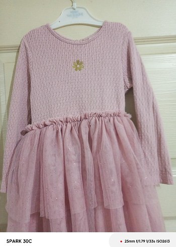 Kız Çocuk Pembe Uzun Kollu Fırfırlı Elbise - Görsel 4