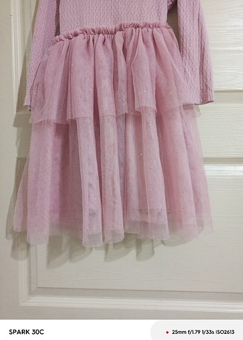 Kız Çocuk Pembe Uzun Kollu Fırfırlı Elbise - Görsel 3