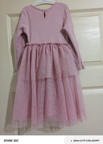 Kız Çocuk Pembe Uzun Kollu Fırfırlı Elbise - Görsel 2