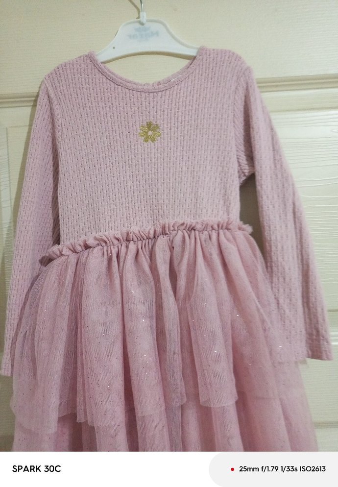 Kız Çocuk Pembe Uzun Kollu Fırfırlı Elbise - Görsel 4