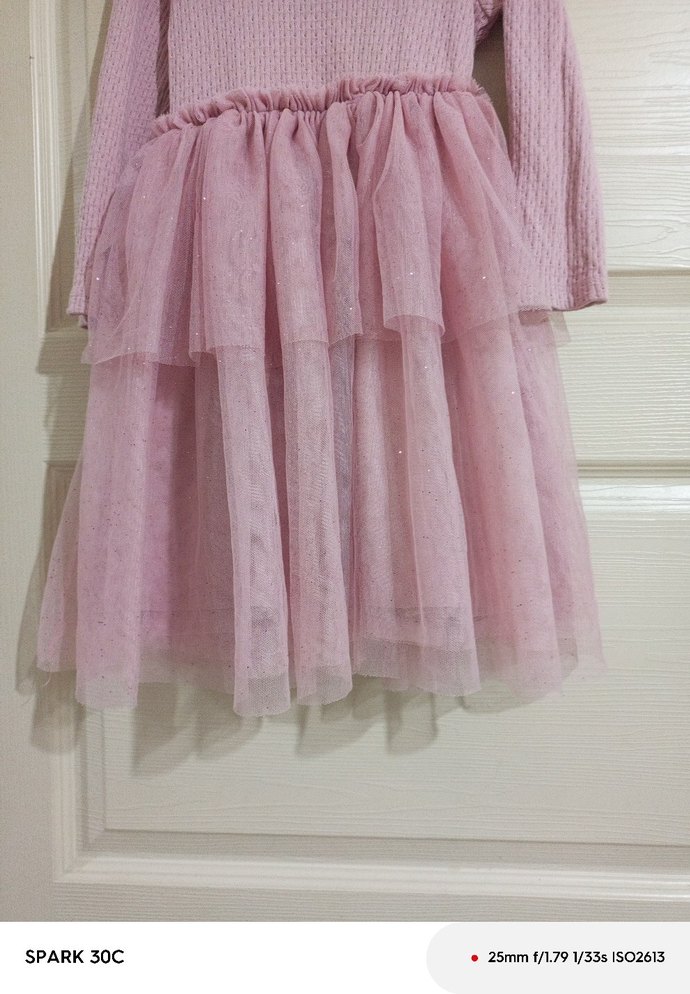 Kız Çocuk Pembe Uzun Kollu Fırfırlı Elbise - Görsel 3