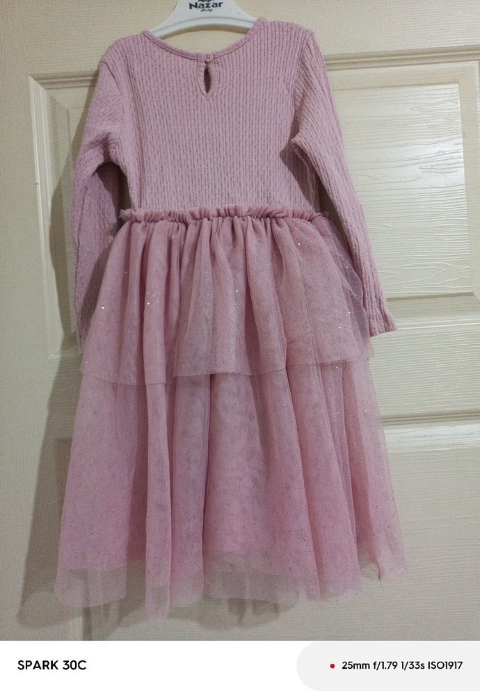 Kız Çocuk Pembe Uzun Kollu Fırfırlı Elbise - Görsel 2