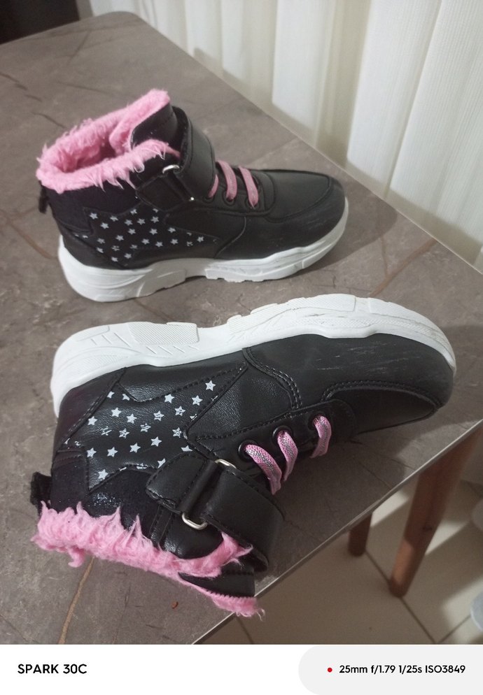 Kız Çocuk Siyah-Pembe Spor Bot Velcro - Görsel 5