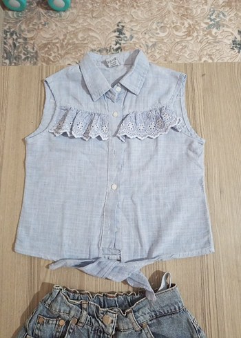 LC Waikiki Mavi Renkli Kız Çocuk Fırfırlı Denim Şort