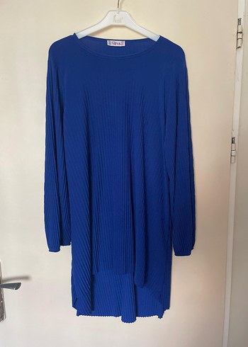 Mavi Kadın Pileli Uzun Kollu Tunik - Görsel 3