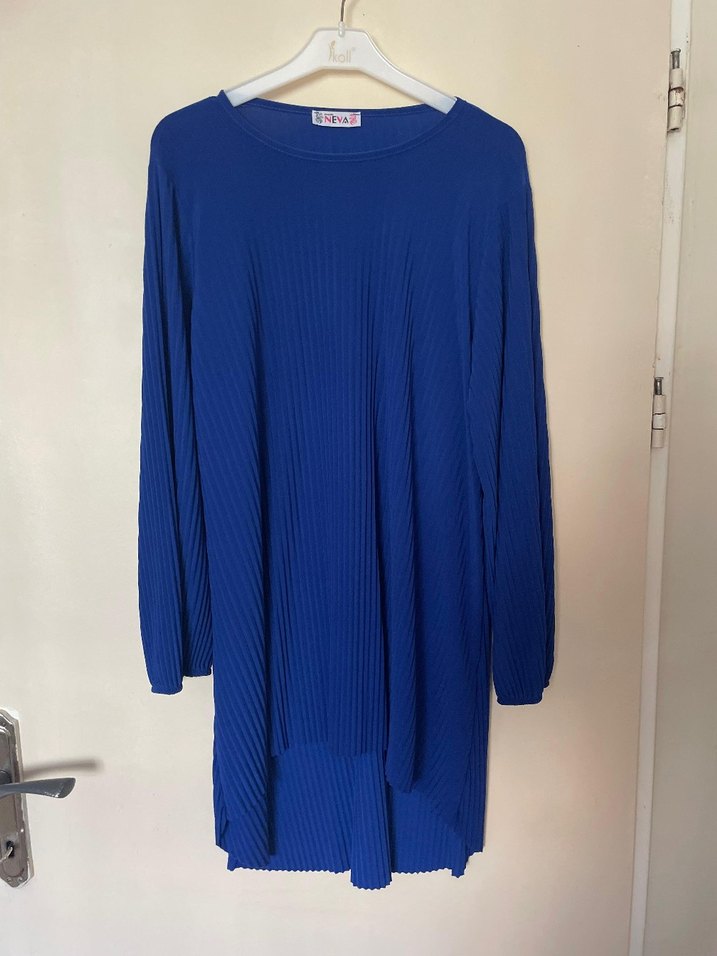 Mavi Kadın Pileli Uzun Kollu Tunik - Görsel 5