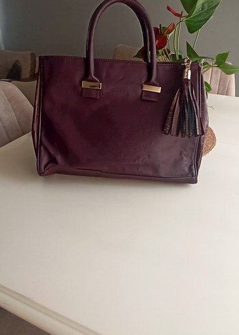 Bordo Deri Kadın El Çantası Püsküllü