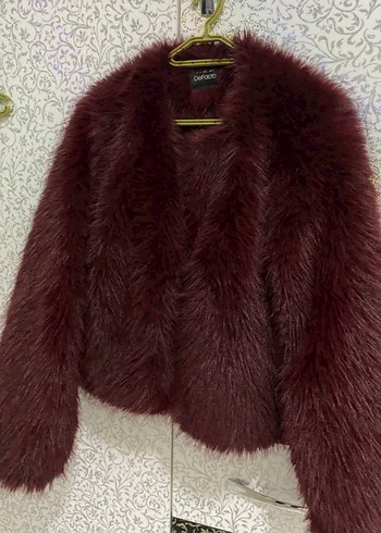 Bordo Kısa Suni Kürk Ceket - Görsel 5