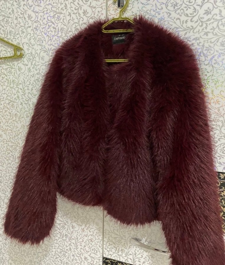 Bordo Kısa Suni Kürk Ceket - Görsel 5