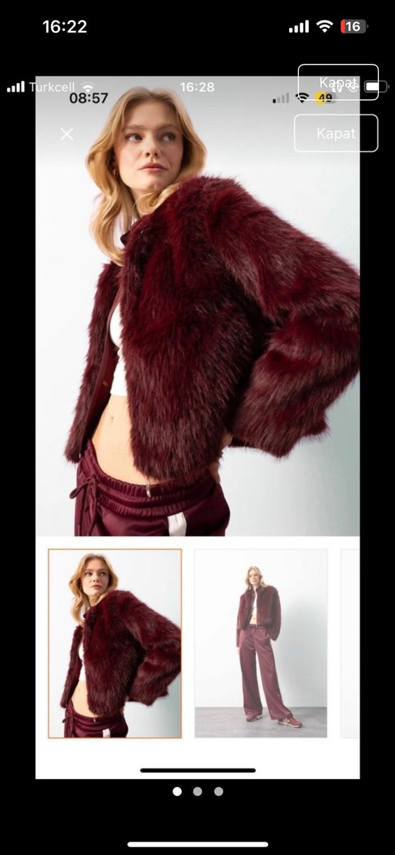 Bordo Kısa Suni Kürk Ceket - Görsel 2