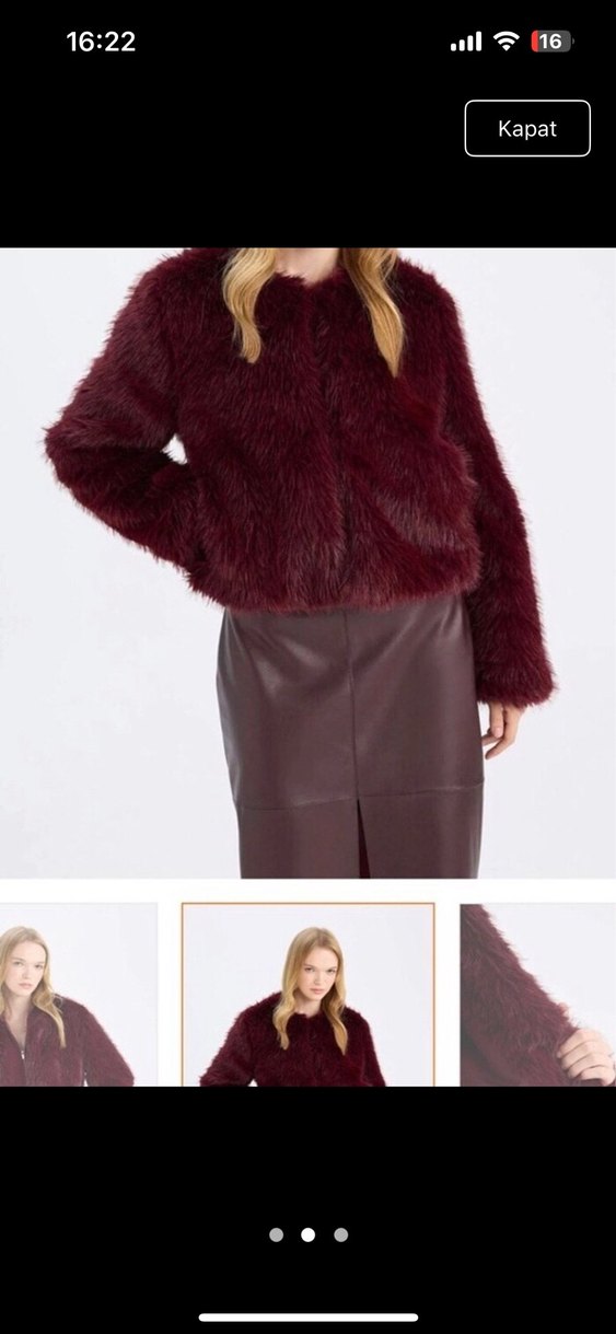 Bordo Kısa Suni Kürk Ceket - Görsel 3