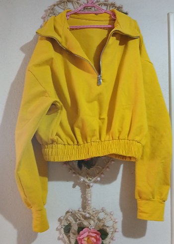 Sarı Mini Yarım Fermuarlı Sweatshirt
