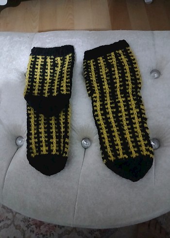 Mor Nakışlı Örgü Kız Ev Terliği - Görsel 18