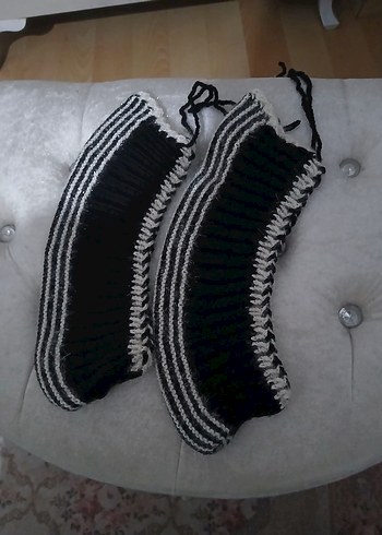 Mor Nakışlı Örgü Kız Ev Terliği - Görsel 14