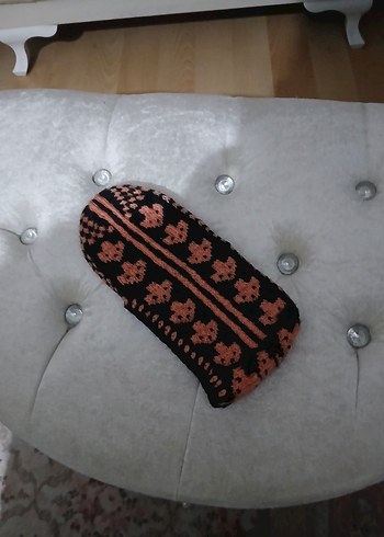 Mor Nakışlı Örgü Kız Ev Terliği - Görsel 7