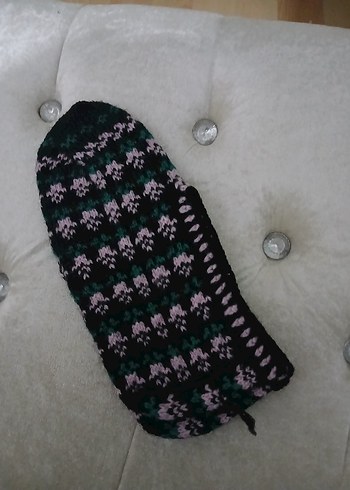 Mor Nakışlı Örgü Kız Ev Terliği - Görsel 19