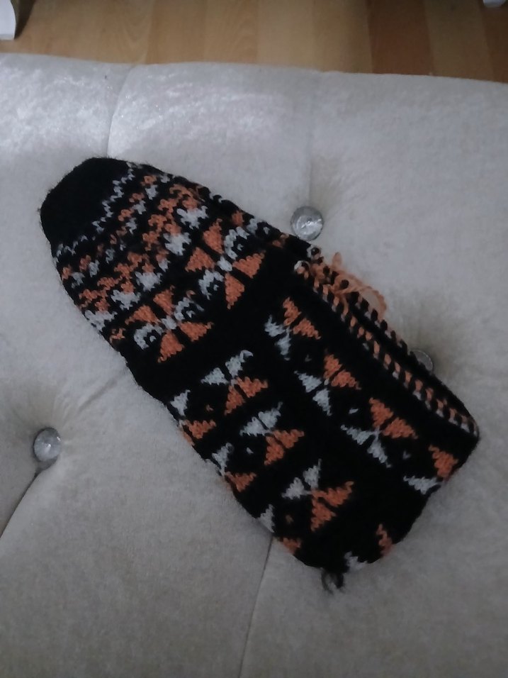 Mor Nakışlı Örgü Kız Ev Terliği - Görsel 5