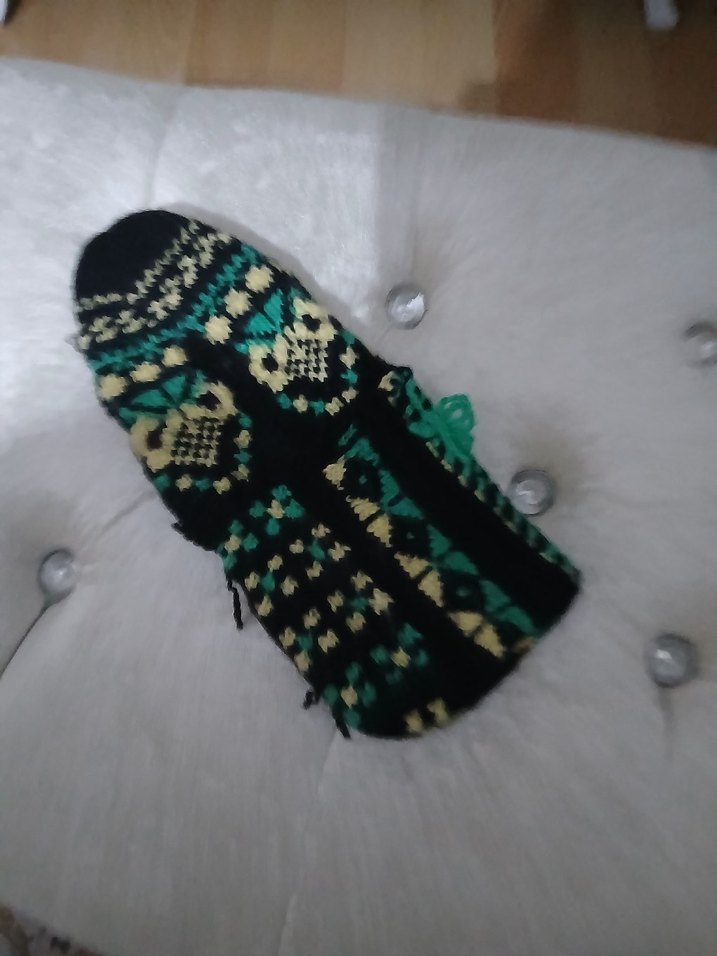 Mor Nakışlı Örgü Kız Ev Terliği - Görsel 2