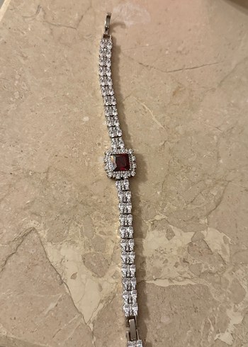 Bordo Taş Detaylı Zincir Bileklik