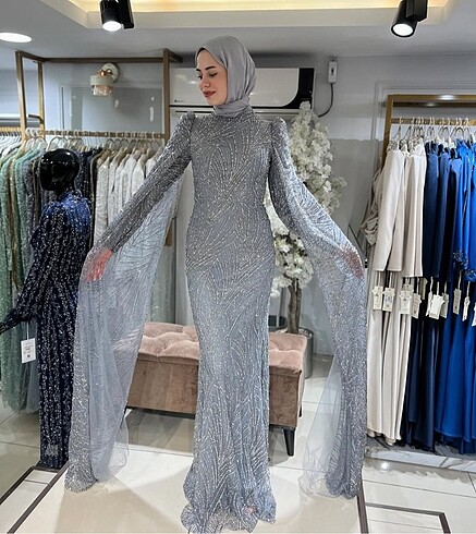 Pelerinli taşlı abıye