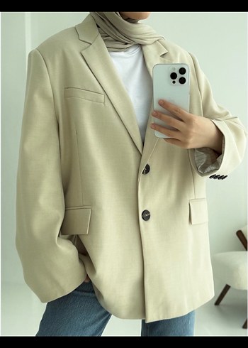 Bej Regular Fit Midi Kadın Blazer Ceket