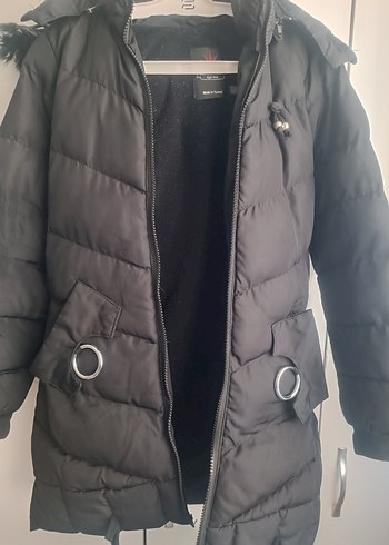 Siyah Kürklü Kadın Kışlık Mont 8-9 yaş - Görsel 2