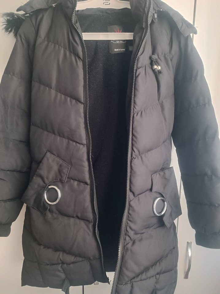 Siyah Kürklü Kadın Kışlık Mont 8-9 yaş - Görsel 2