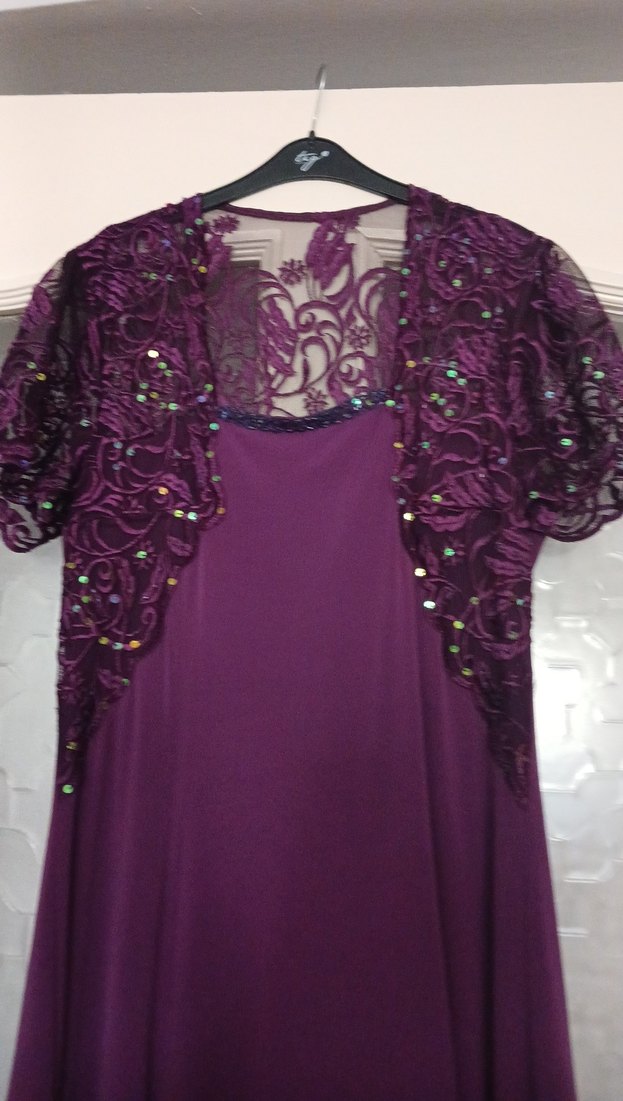 Mor Uzun Drapeli Straplez Abiye Elbise - Görsel 2