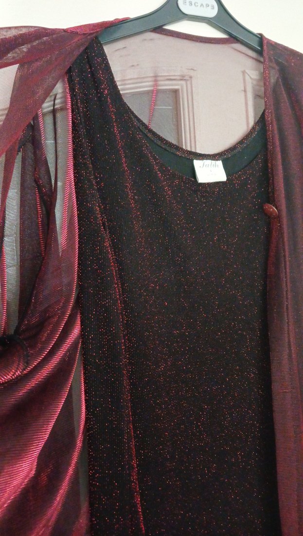 Bordo Uzun Kollu Drapeli Kadın Elbise - Görsel 3