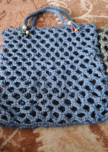 Gri Örgü Bohem Kadın Çantası - Görsel 2