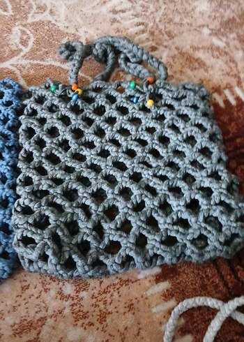 Gri Örgü Bohem Kadın Çantası - Görsel 3