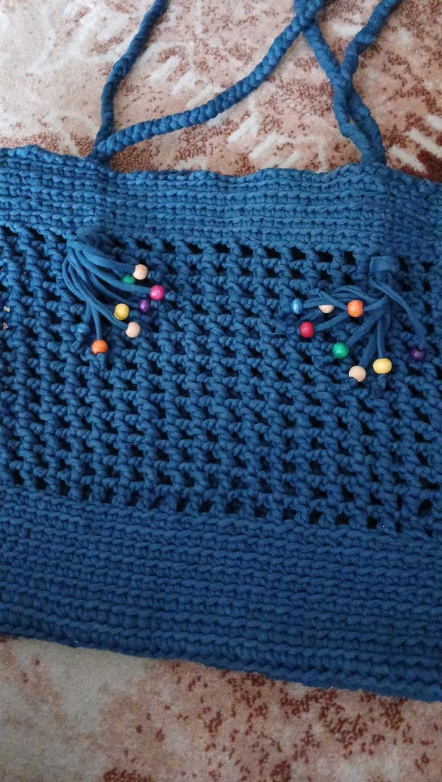 Renkli Nakışlı Örgü Mavi Kadın Çanta - Görsel 2