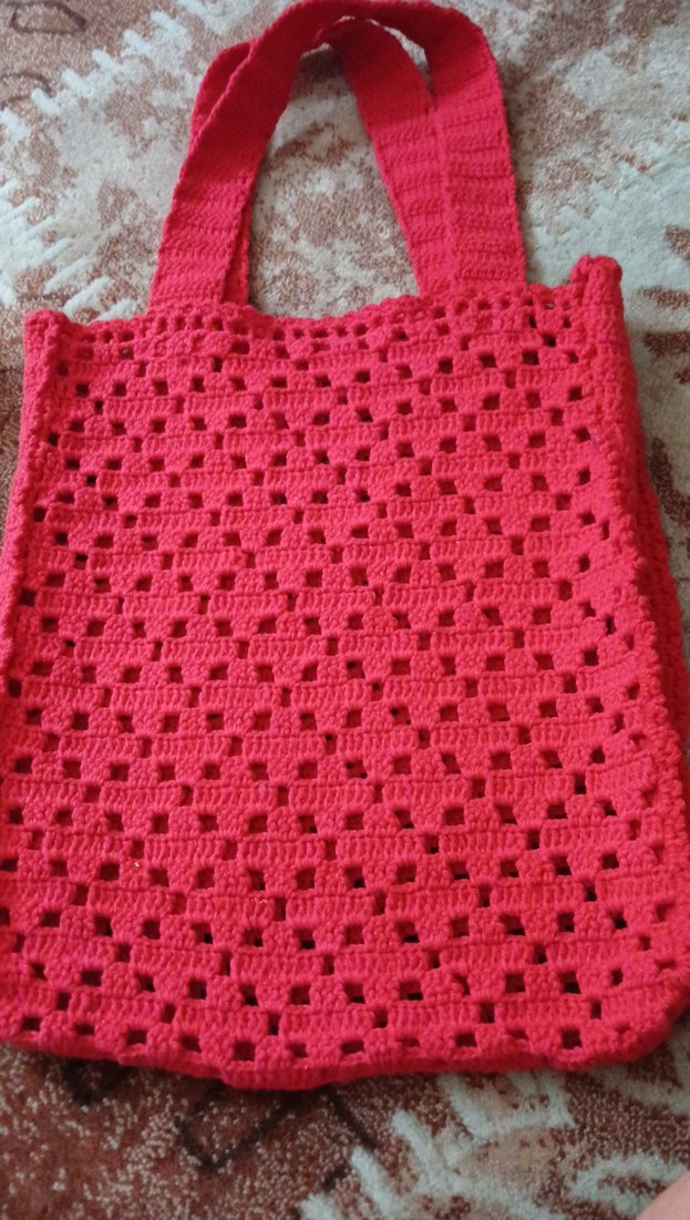 Kırmızı Dantelli Örgü Kadın Çanta - Görsel 2