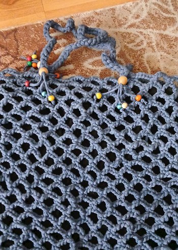 Örgü Kadın Çanta Bohem Gri Mavi - Görsel 2