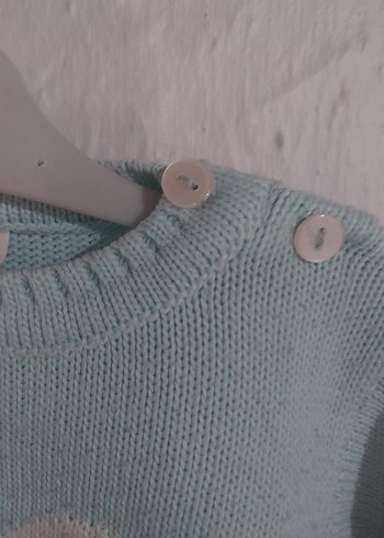 Kız Çocuk Mavi Nakışlı Örgü Kazak - Görsel 5