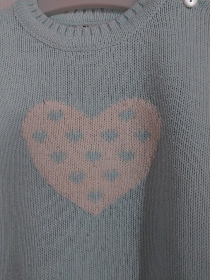 Kız Çocuk Mavi Nakışlı Örgü Kazak - Görsel 2