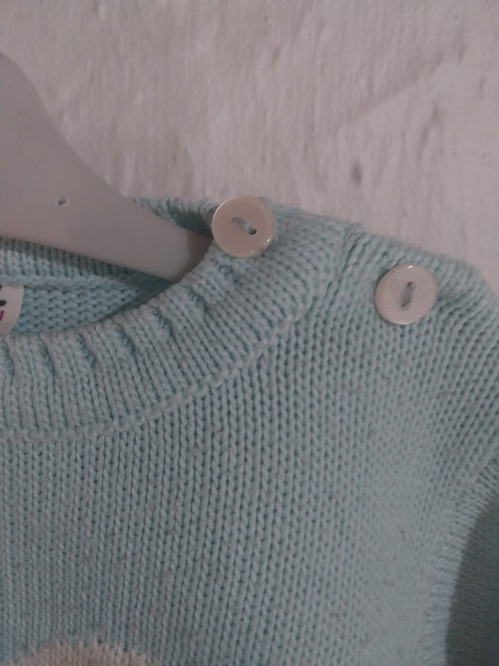 Kız Çocuk Mavi Nakışlı Örgü Kazak - Görsel 5