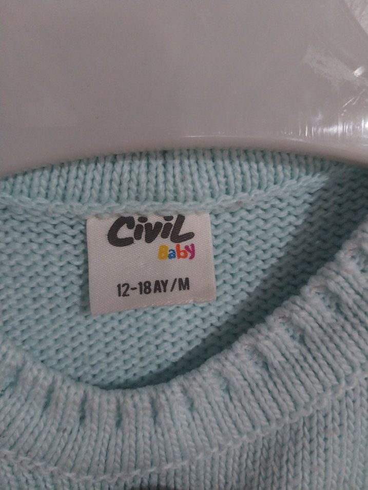 Kız Çocuk Mavi Nakışlı Örgü Kazak - Görsel 3